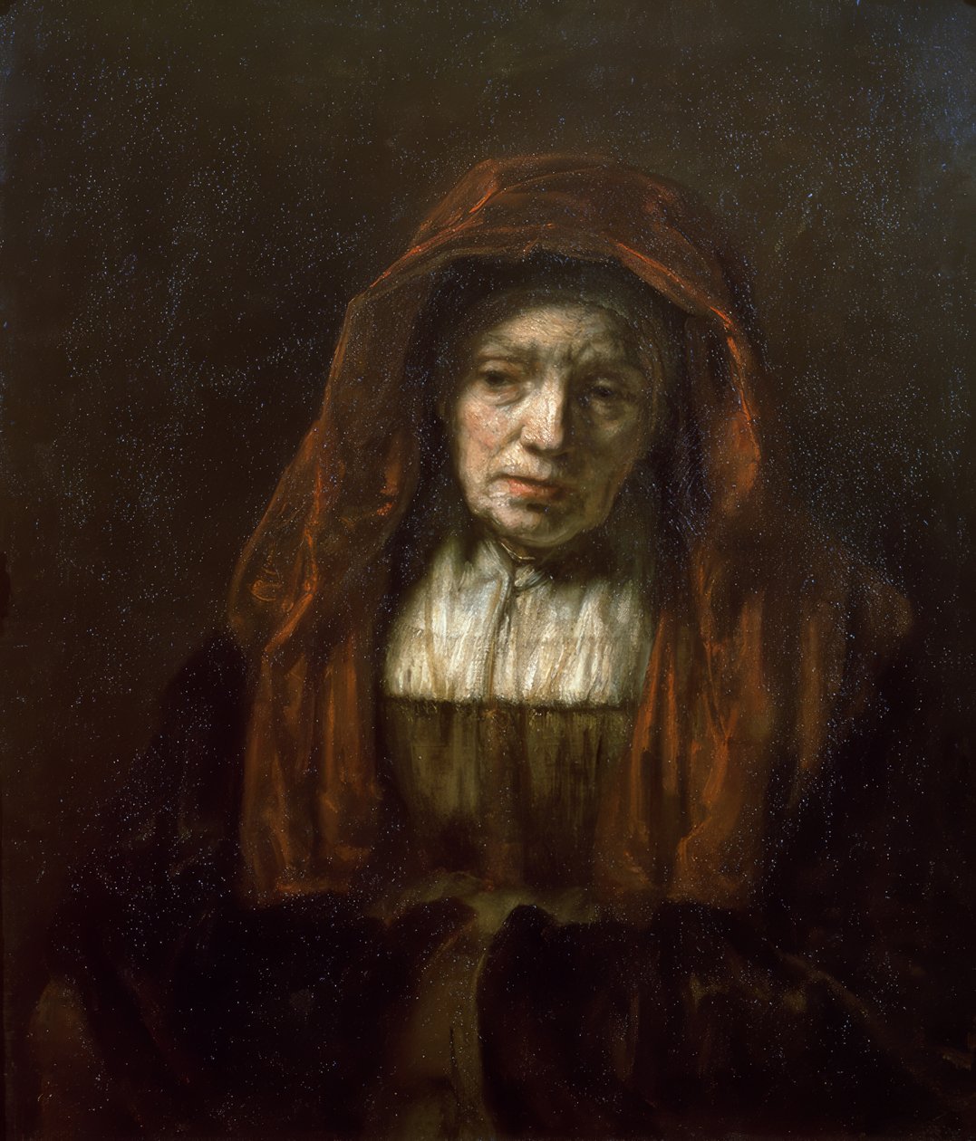 Gammel kvinde med tørklæde af Rembrandt van Rijn