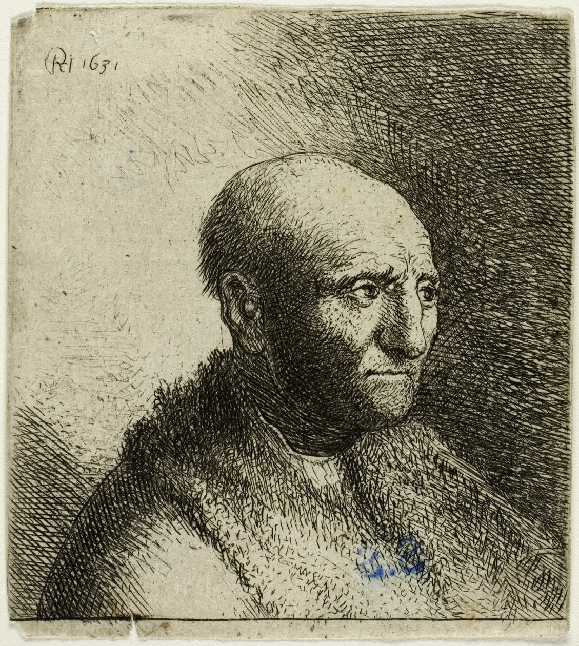 Skaldet mand i en pelskappe: Buste af Rembrandt van Rijn