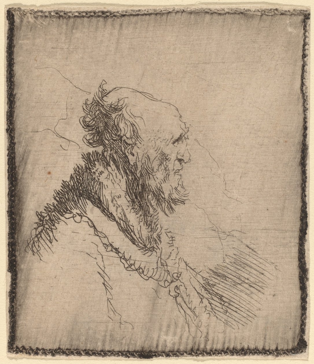 Skaldet gammel mand med kort skæg i profil, ca. 1635. af Rembrandt van Rijn