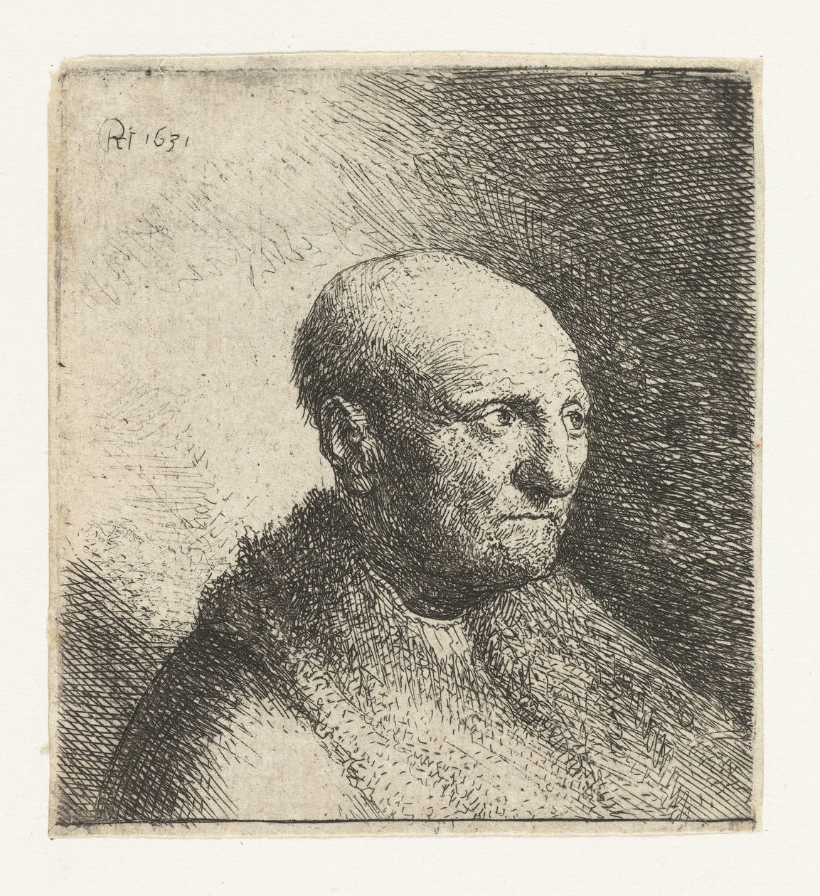 Skaldet mand i pelskappe: buste af Rembrandt van Rijn
