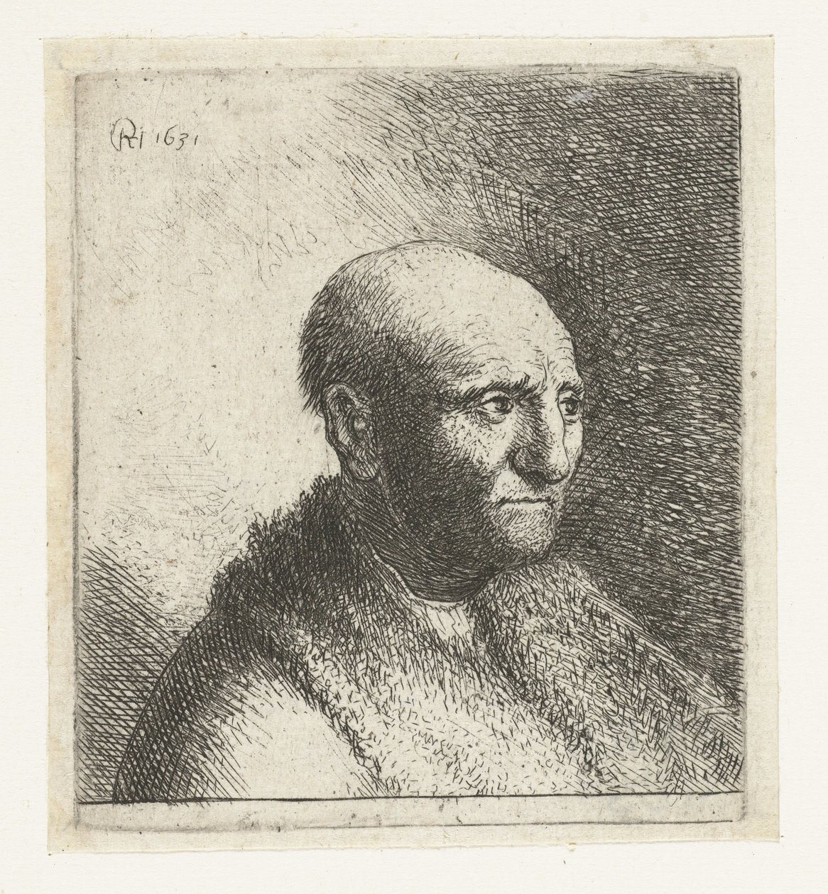 Skaldet mand i pelskappe: buste af Rembrandt van Rijn
