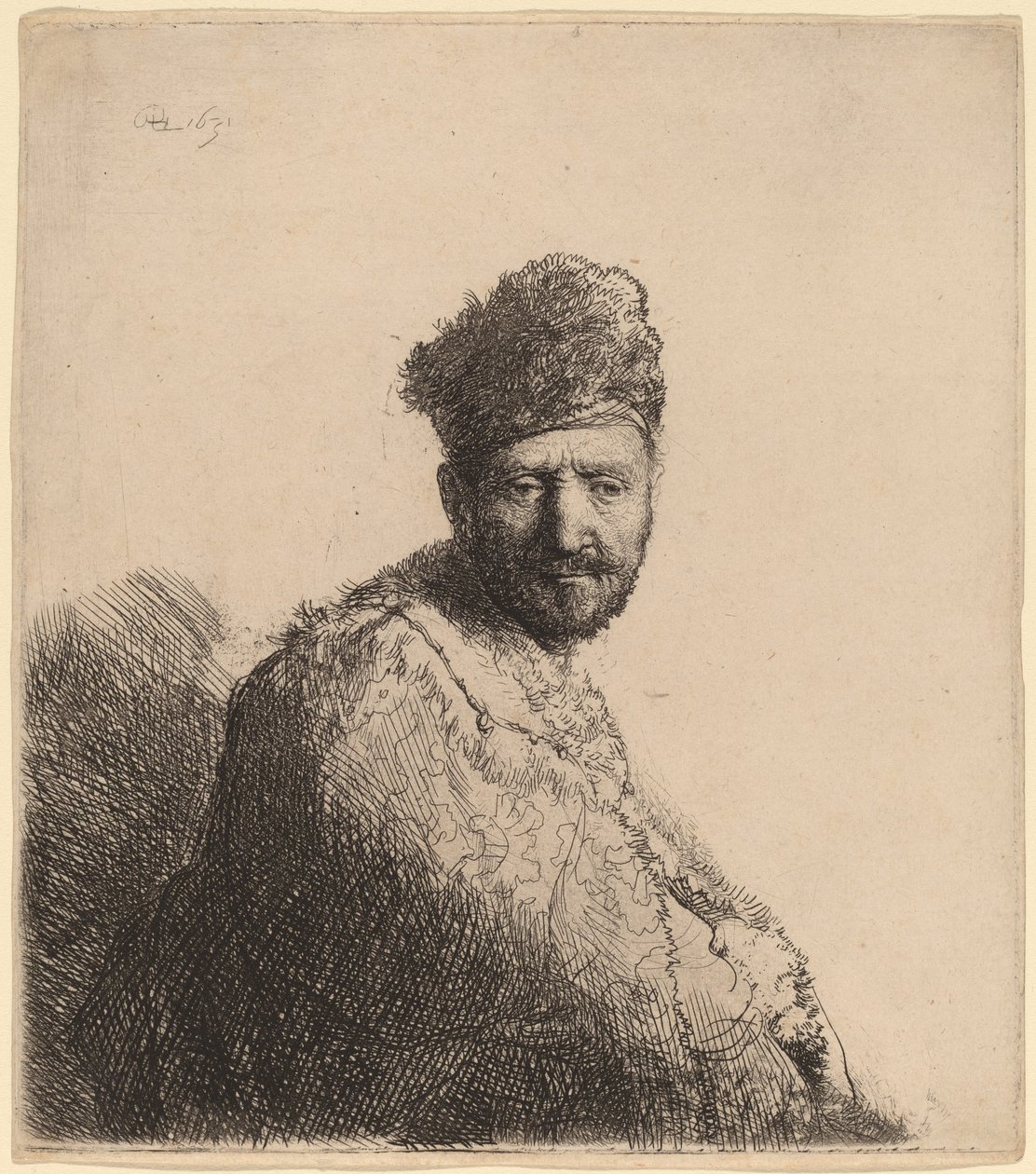 Skægget mand, i en pelset orientalsk kasket og kappe: kunstnerens far af Rembrandt van Rijn