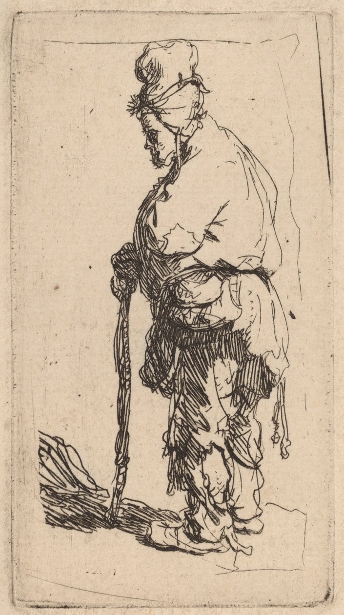 Tigger, der læner sig op ad en pind, vender mod venstre af Rembrandt van Rijn