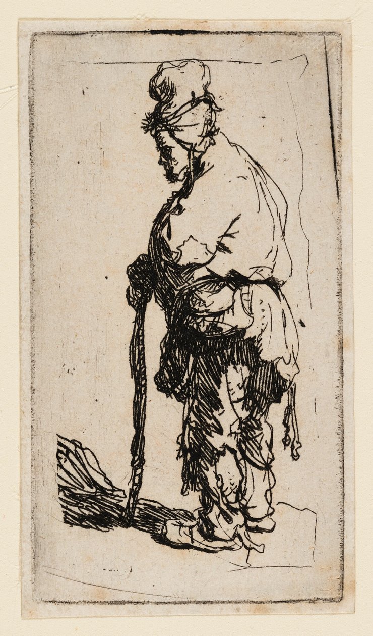 Tigger, der læner sig op ad en pind, vender mod venstre af Rembrandt van Rijn