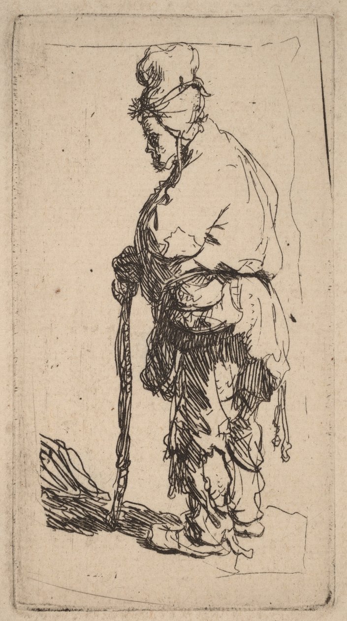 Tigger, der støtter sig til en stok, vendt mod venstre af Rembrandt van Rijn