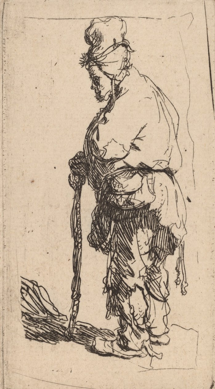 Tigger, der læner sig op ad en pind, vender mod venstre, ca. 1630. af Rembrandt van Rijn