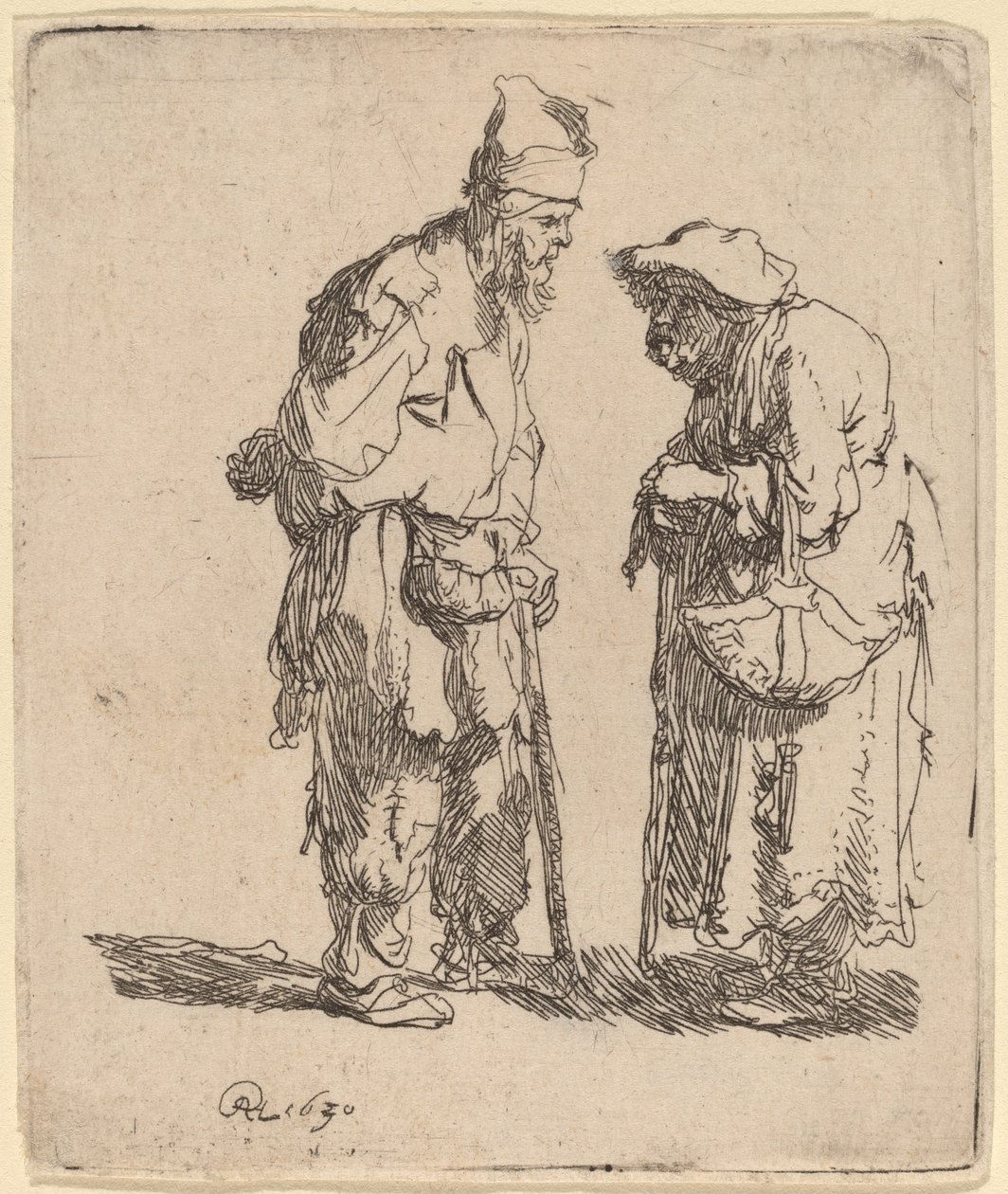 Tiggermand og tiggerkvinde i samtale af Rembrandt van Rijn