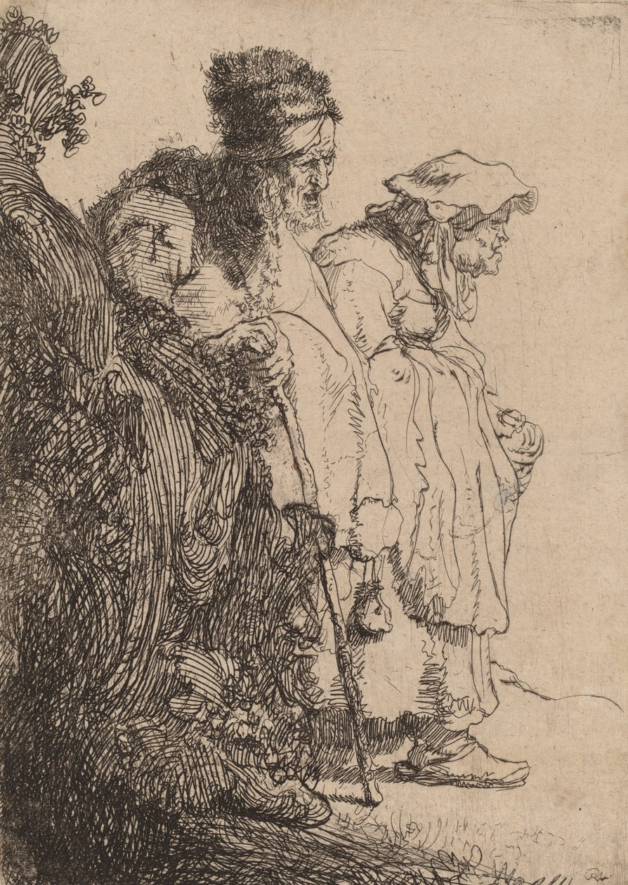 Tiggermand og kvinde bag en bank, ca. 1630. af Rembrandt van Rijn