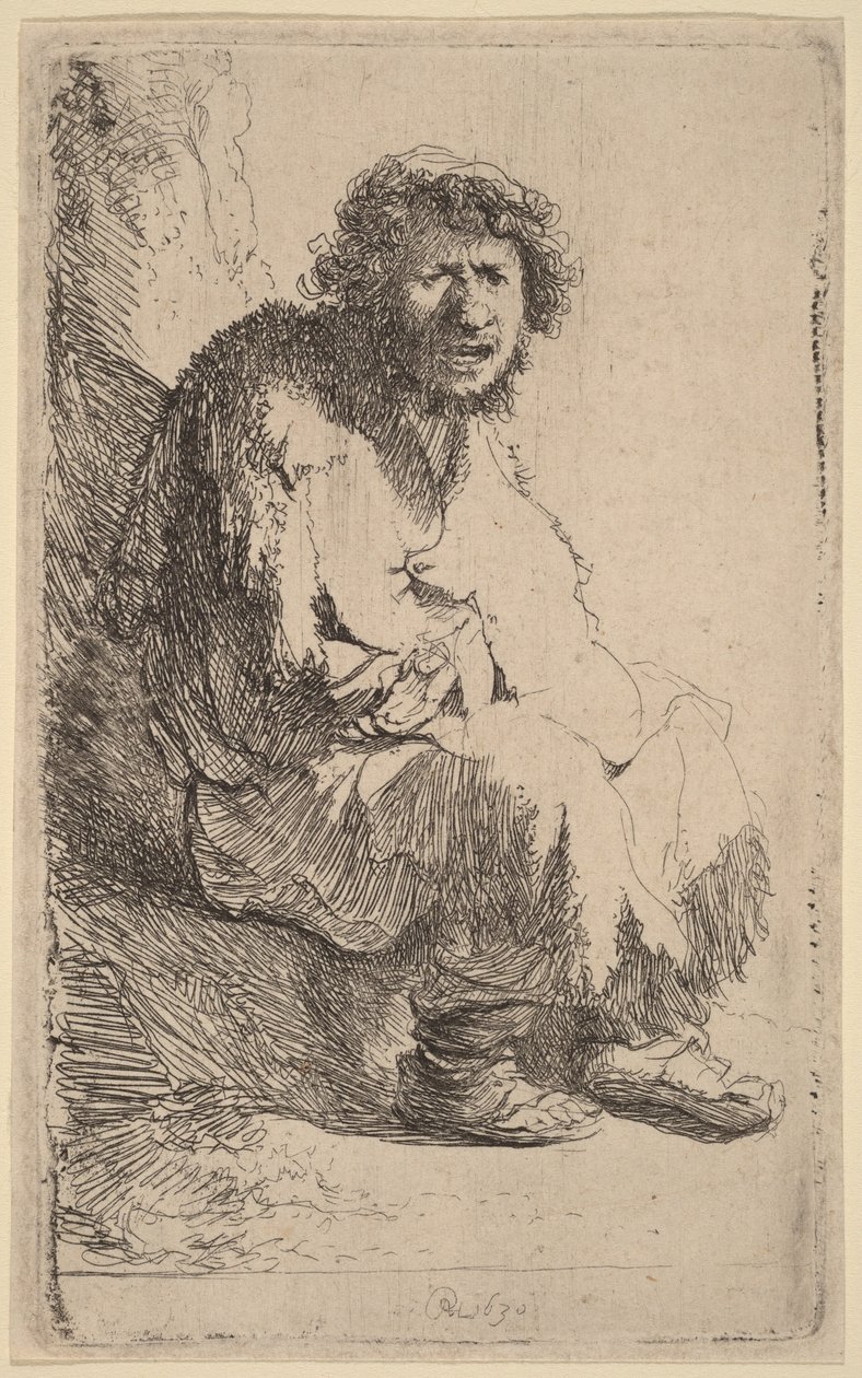 Tigger siddende på en bænk af Rembrandt van Rijn