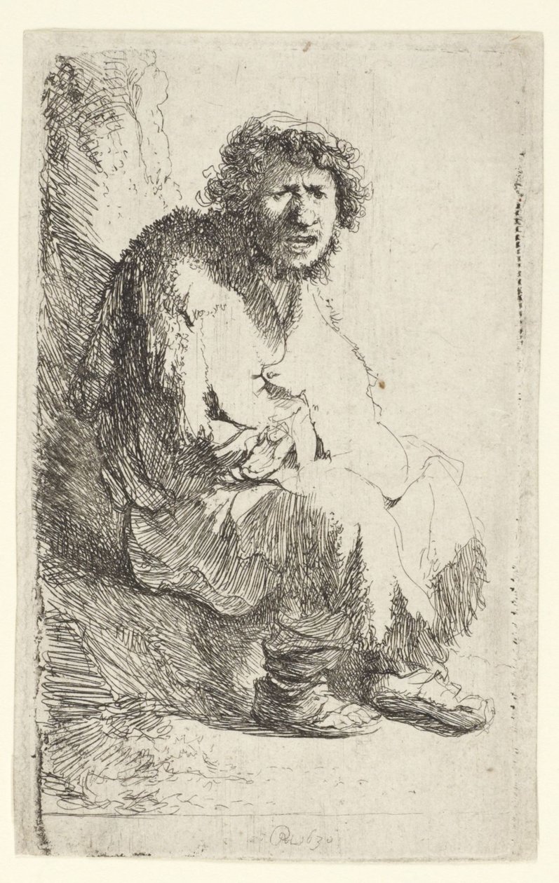Tigger siddende på en bænk af Rembrandt van Rijn
