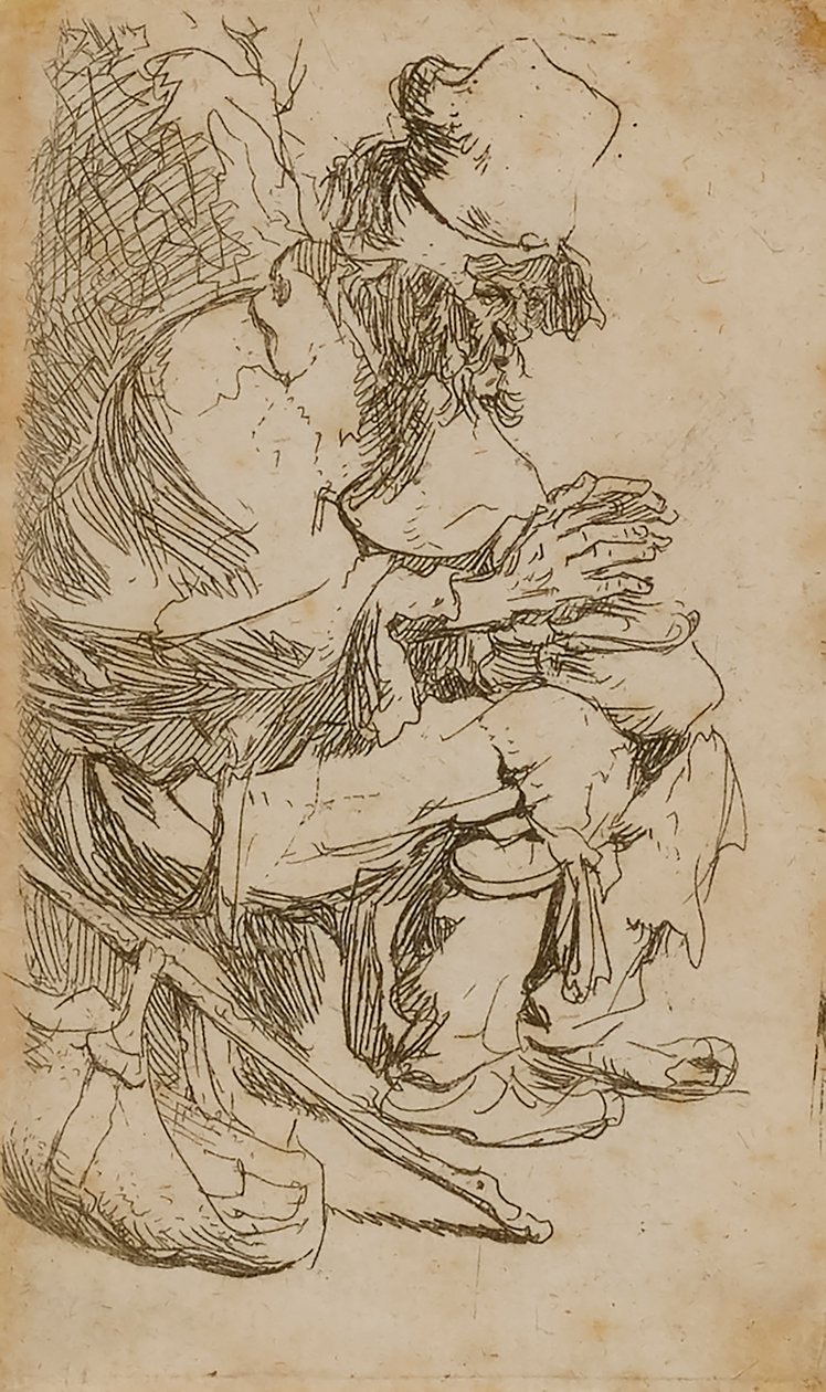 Tiggeren varmer sine hænder af Rembrandt van Rijn