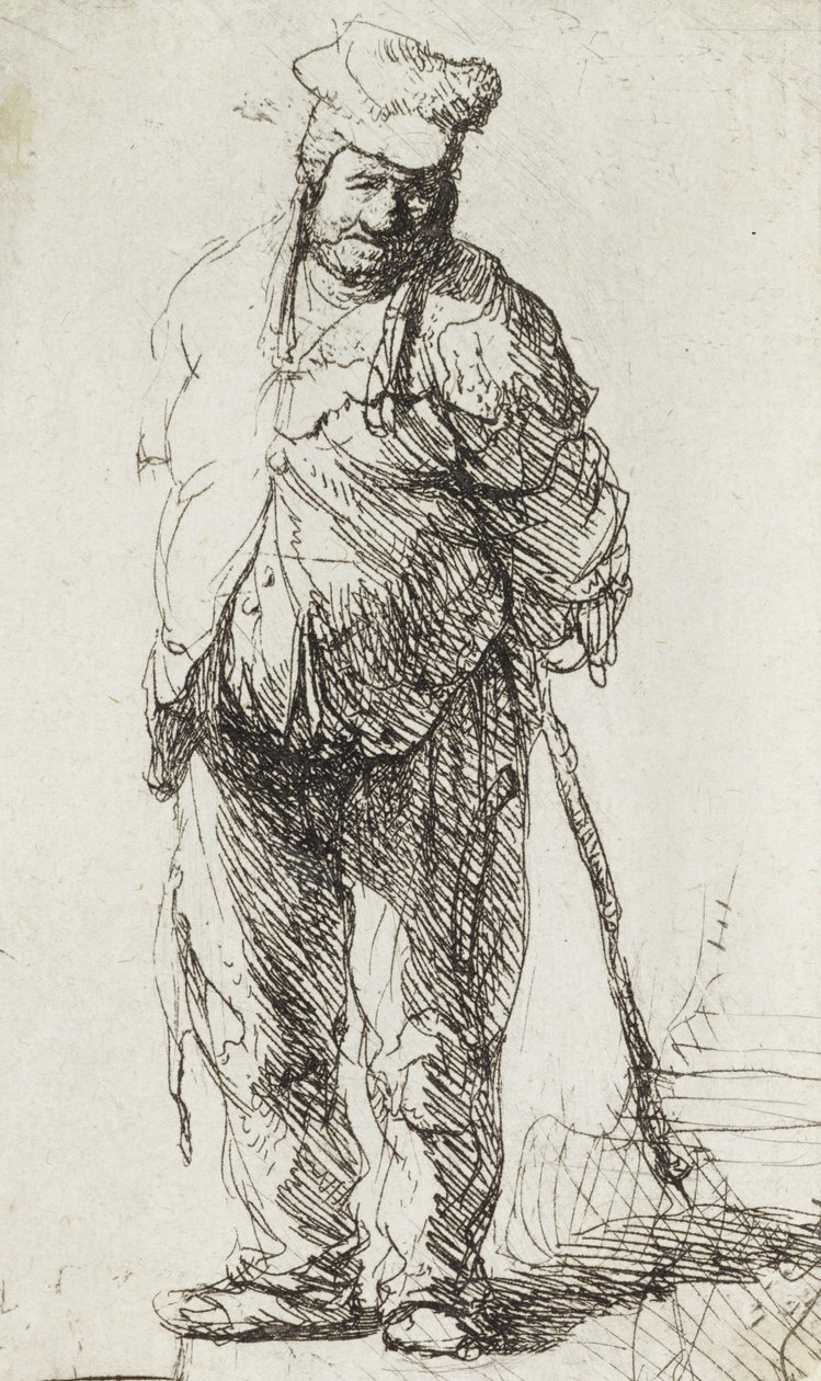 Tigger læner sig op af en pind (pen og blæk på papir) af Rembrandt van Rijn