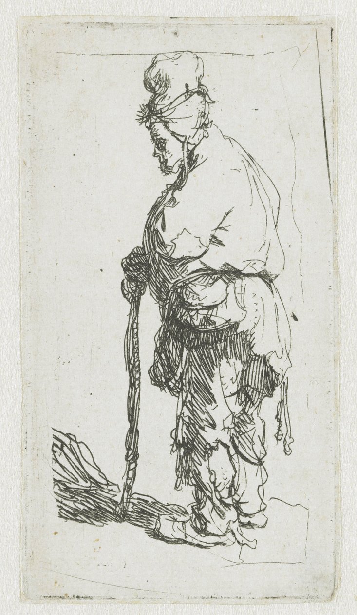 Tigger, der støtter sig til en stok, vendt mod venstre af Rembrandt van Rijn
