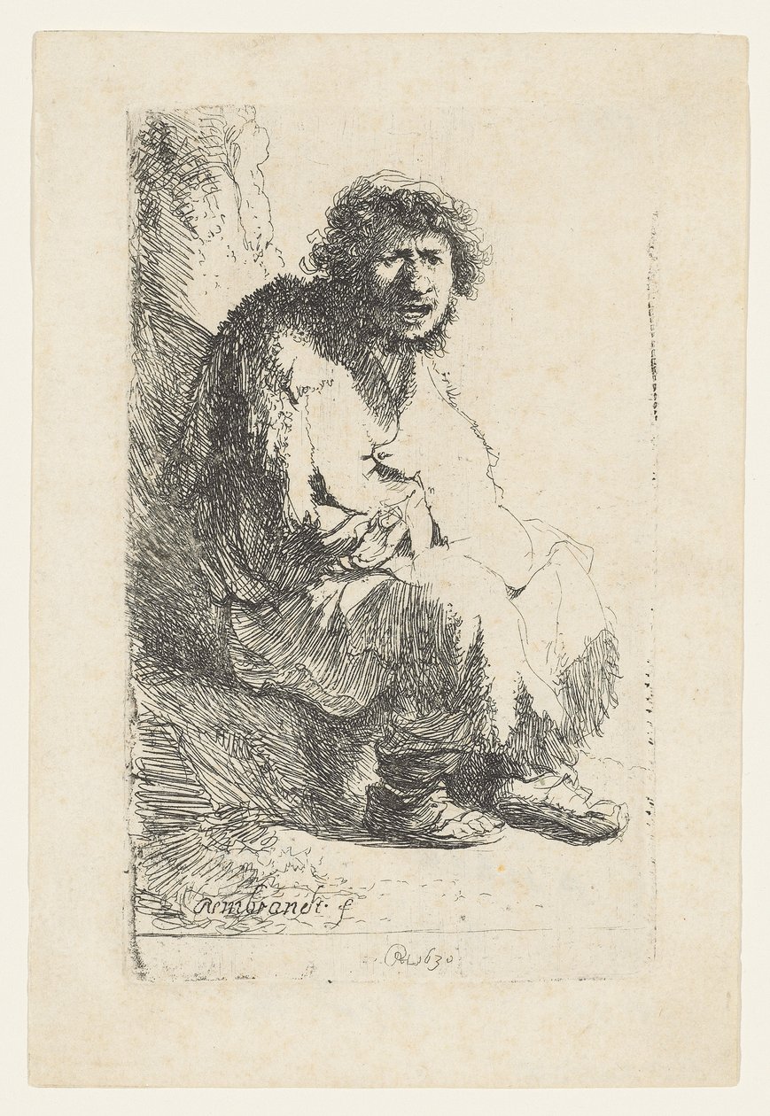 Tigger siddende på en bank, 1630 af Rembrandt van Rijn