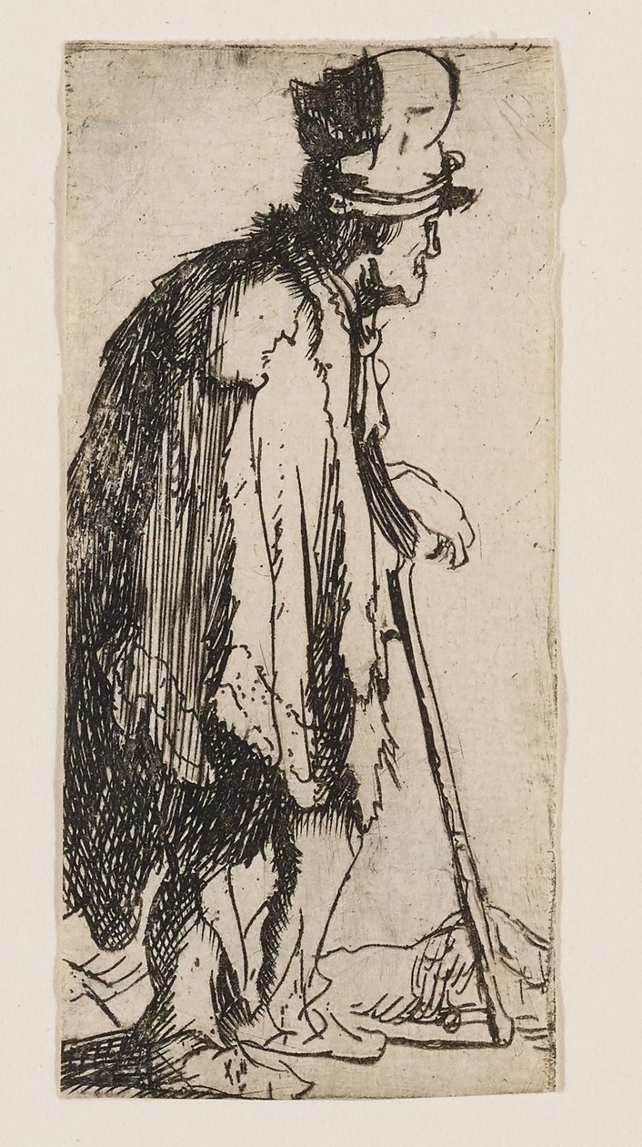 Tigger med en lam hånd, der støtter sig til en stok af Rembrandt van Rijn
