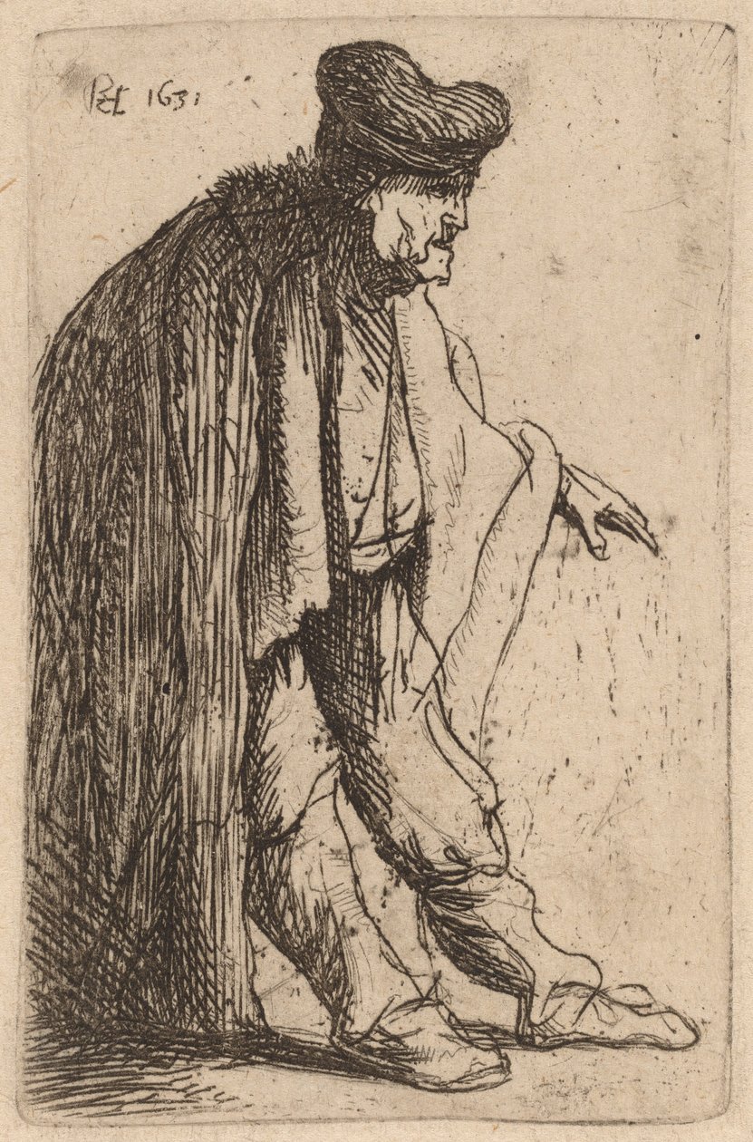 Tigger med sin venstre hånd udstrakt af Rembrandt van Rijn