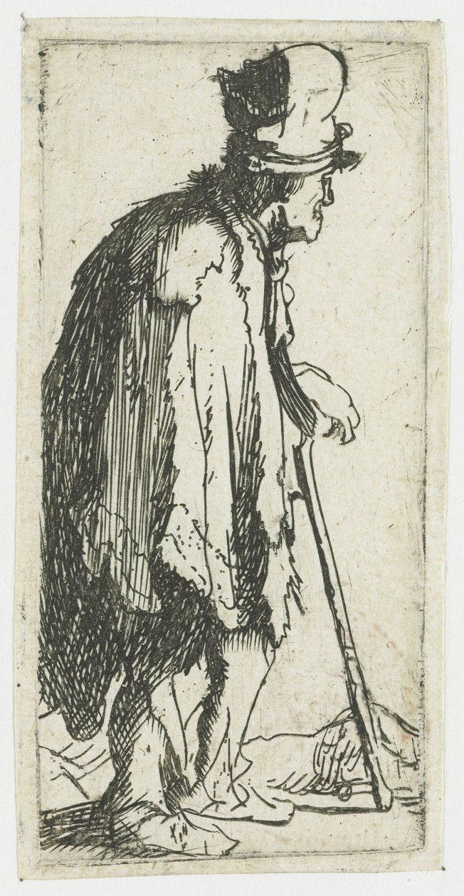 Tigger med knyttet hånd, der støtter sig til en stok af Rembrandt van Rijn