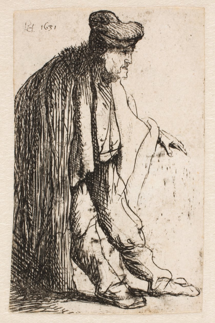 Tigger med udstrakt venstre hånd af Rembrandt van Rijn