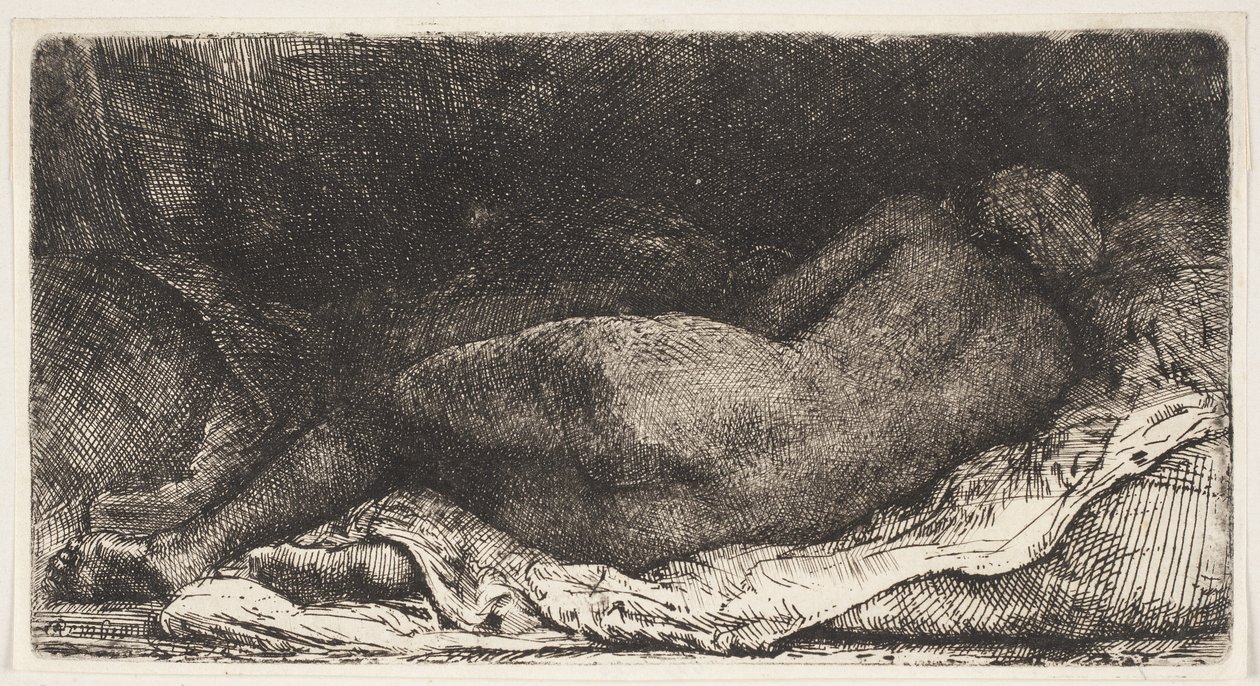 Sort afrikansk pige liggende af Rembrandt van Rijn