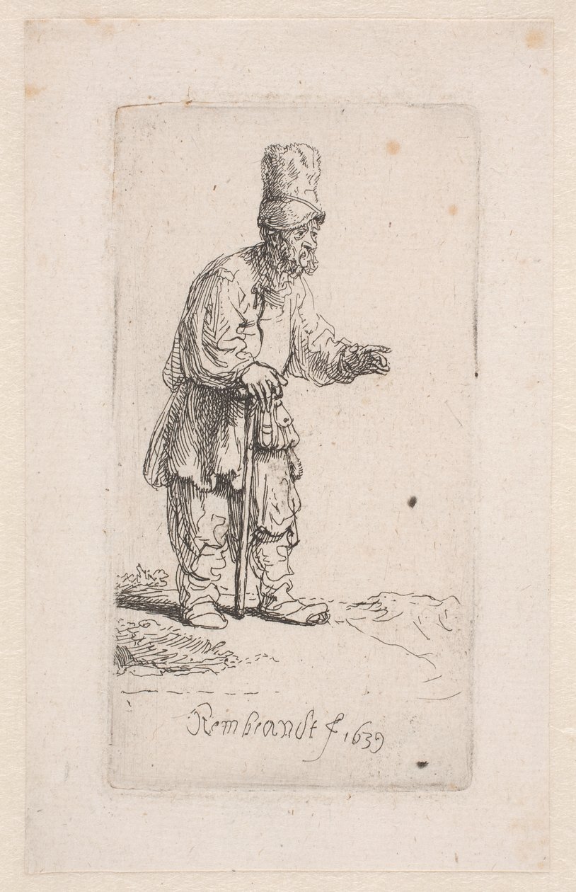 Bonde lænende sig til en stok af Rembrandt van Rijn