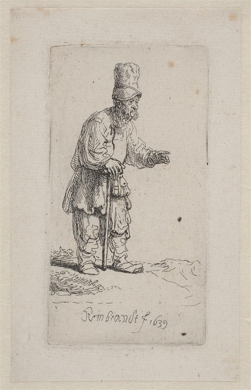 Bonde lænende sig til en stok af Rembrandt van Rijn