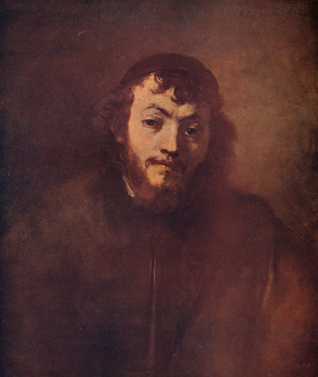 Buste af en skægget ung mand med kalot, 1663 af Rembrandt van Rijn
