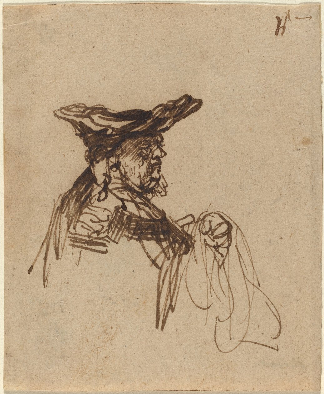 Buste af en ældre mand i flad kasket af Rembrandt van Rijn
