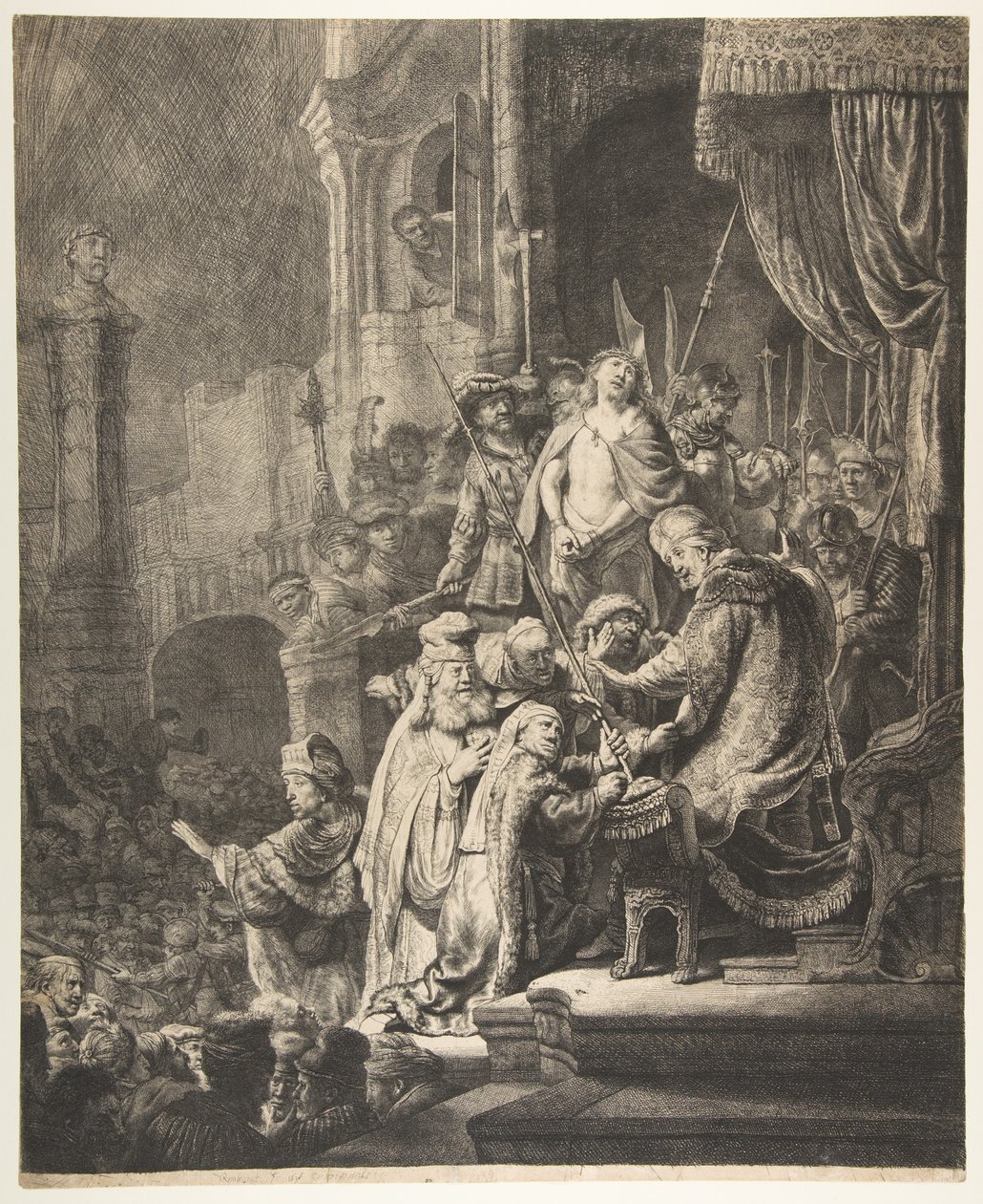 Kristus før Pilatus: den store tallerken, 1636. af Rembrandt van Rijn