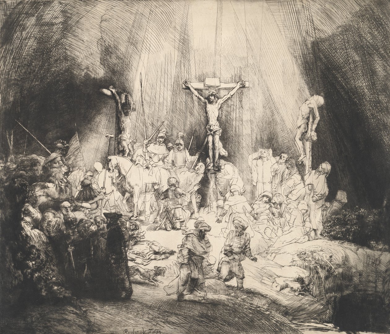 Kristus korsfæstet mellem de to tyve De tre kors, 1653. af Rembrandt van Rijn