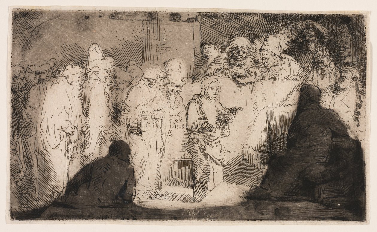 Kristus disputerer med lægerne: en skitse af Rembrandt van Rijn