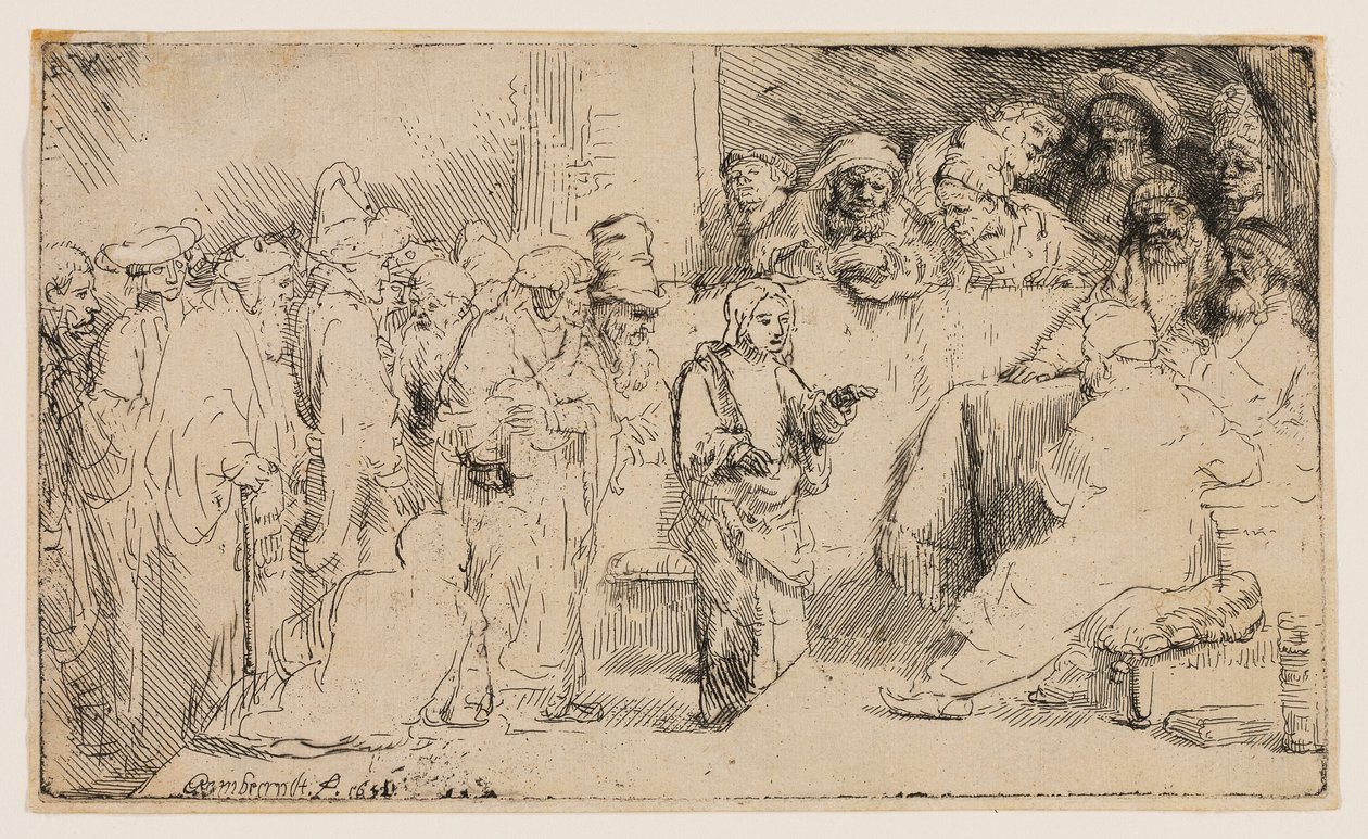 Kristus disputerer med lægerne: en skitse af Rembrandt van Rijn