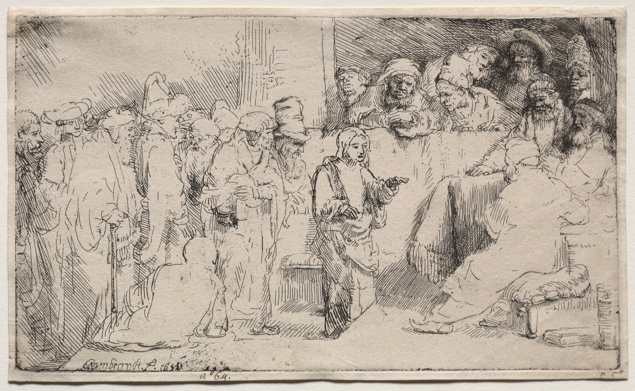 Kristus disputerer med lægerne: en skitse af Rembrandt van Rijn