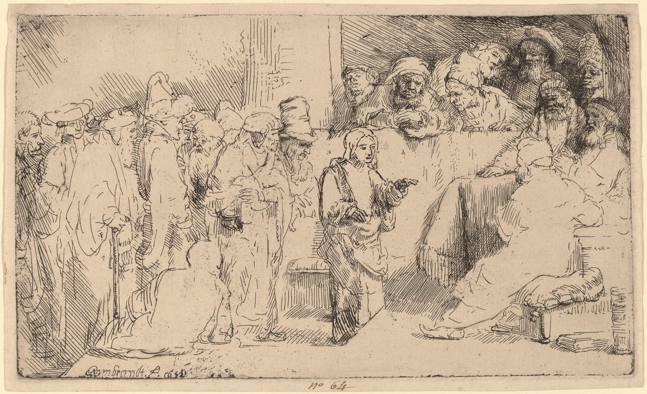 Kristus disputerer med lægerne: en skitse af Rembrandt van Rijn