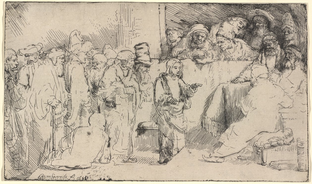 Kristus disputerer med lægerne: en skitse af Rembrandt van Rijn