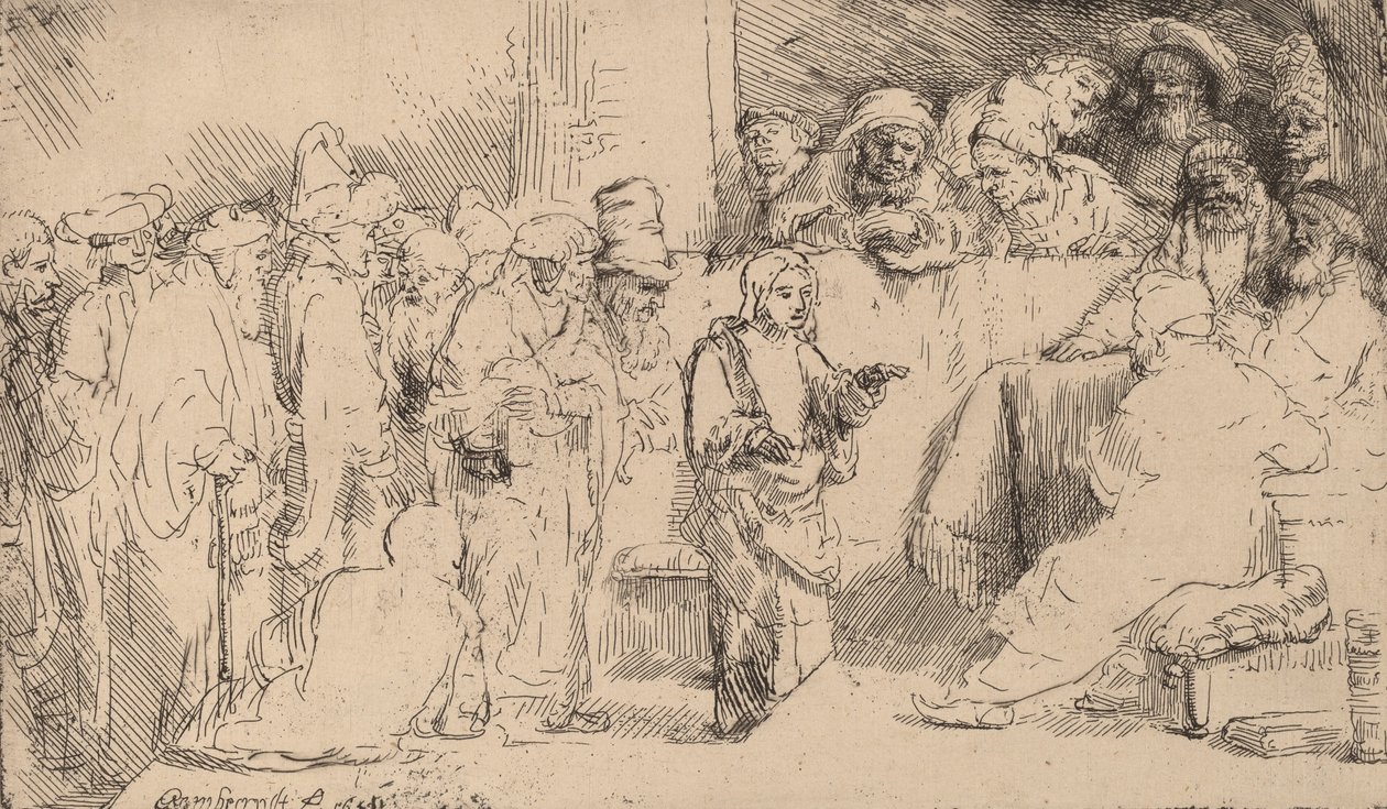 Kristus disputerer med lægerne: en skitse, 1652. af Rembrandt van Rijn