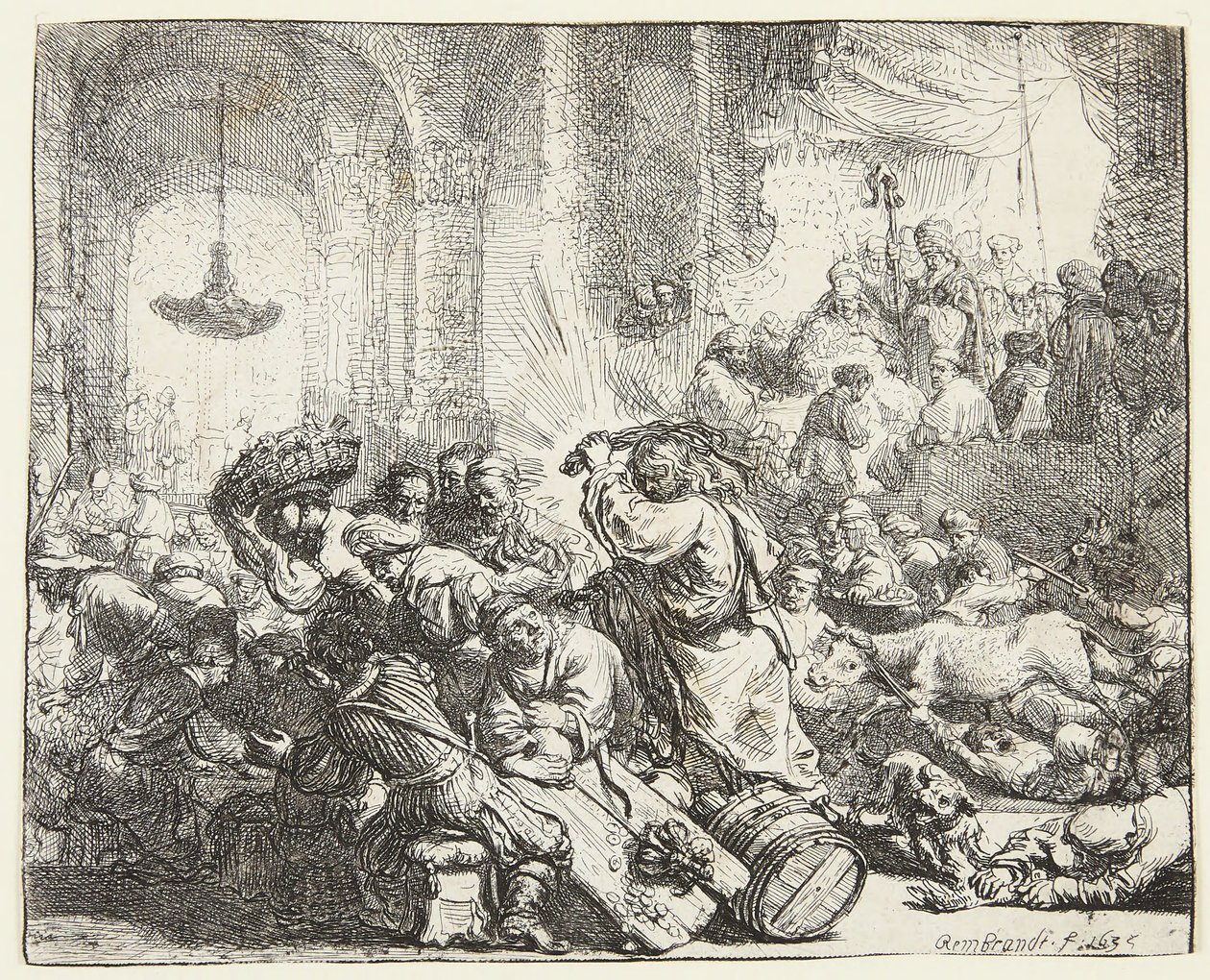 Kristus driver pengevekslere bort (B.69; BB. 35-Bii) af Rembrandt van Rijn
