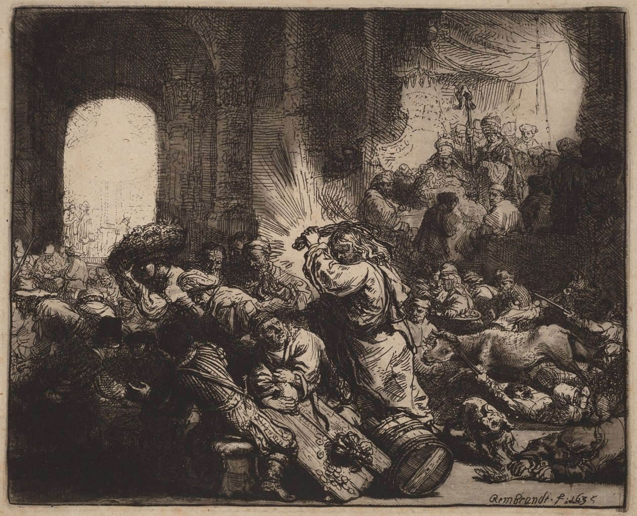 Kristus driver pengevekslere ud af templet af Rembrandt van Rijn