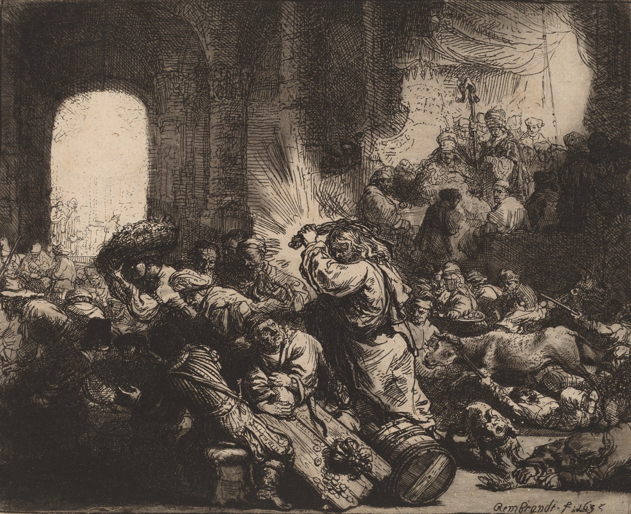 Kristus driver pengevekslerne fra templet, 1635. af Rembrandt van Rijn
