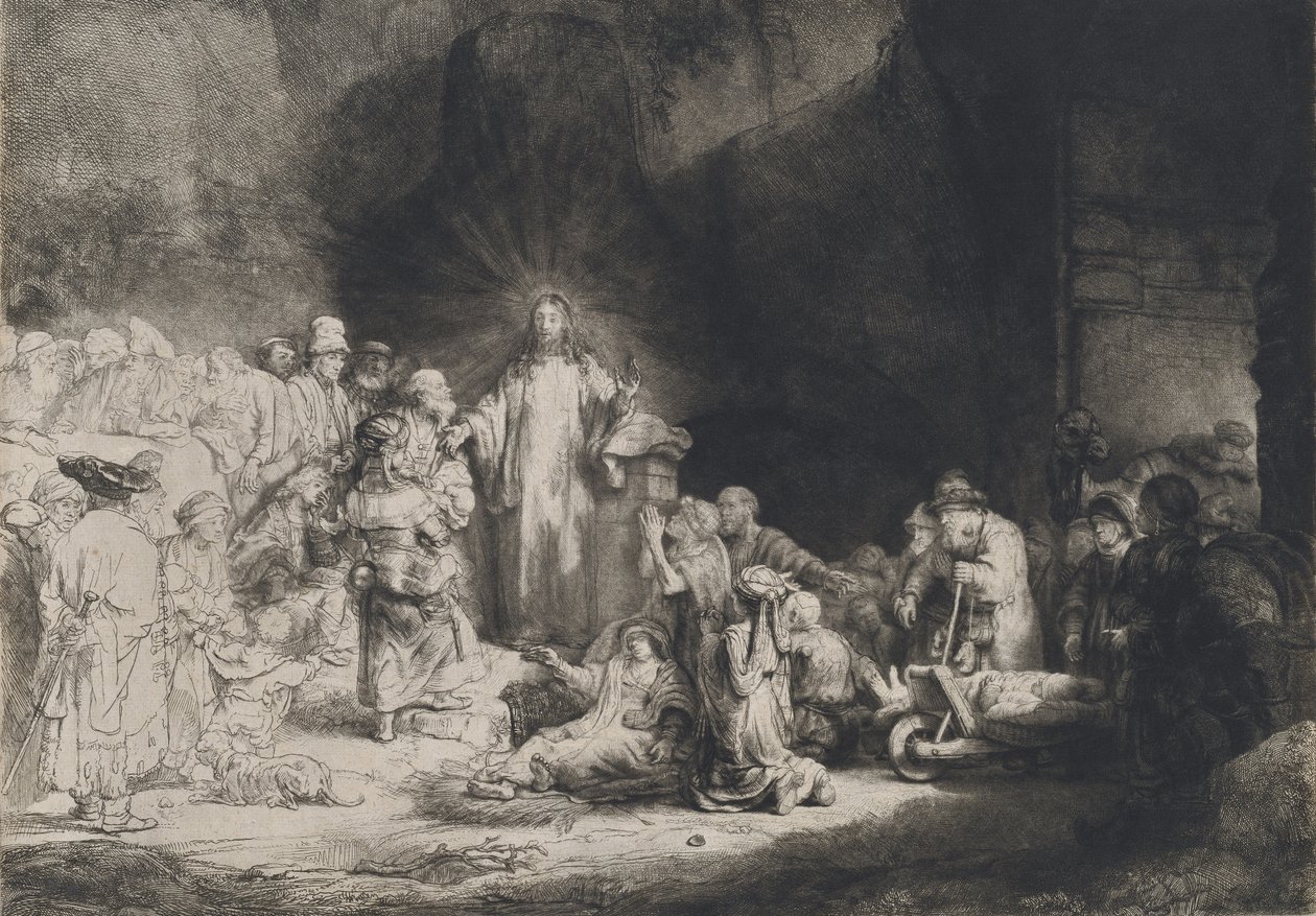 Kristus prædiker de hundrede gylden print, ca. 16431649. af Rembrandt van Rijn