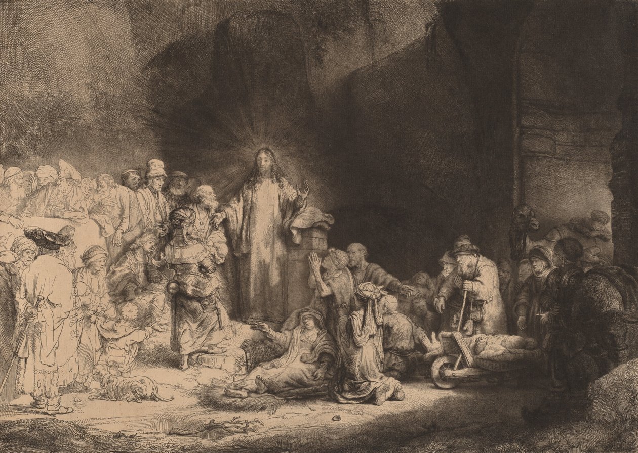 Kristus prædiker de hundrede gylden print, ca. 1649. af Rembrandt van Rijn