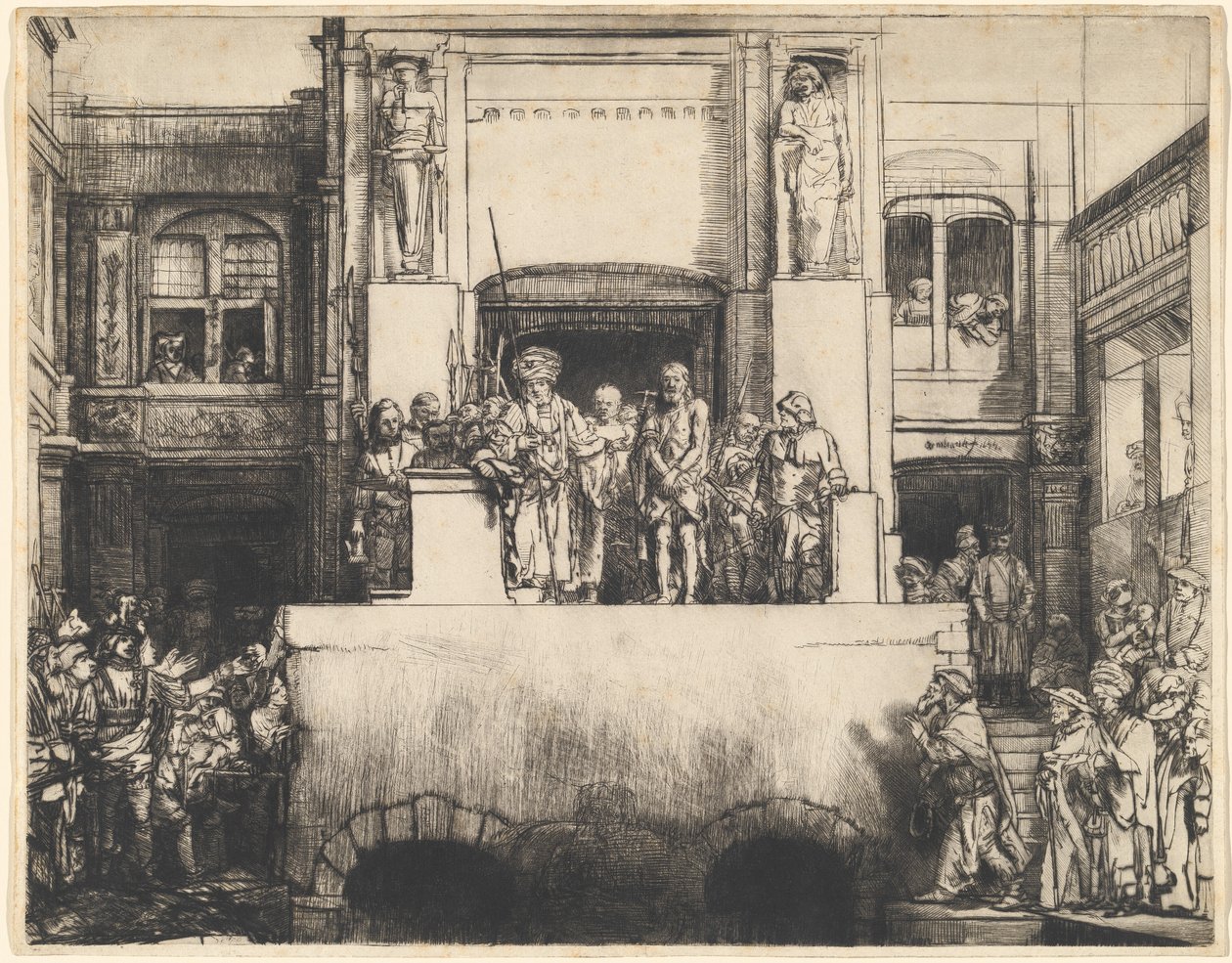 Kristus præsenteret for folket: Aflang plade af Rembrandt van Rijn