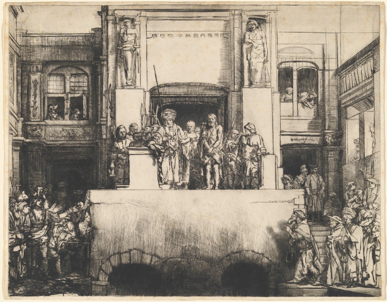 Kristus præsenteres for folket: Aflangt fad af Rembrandt van Rijn