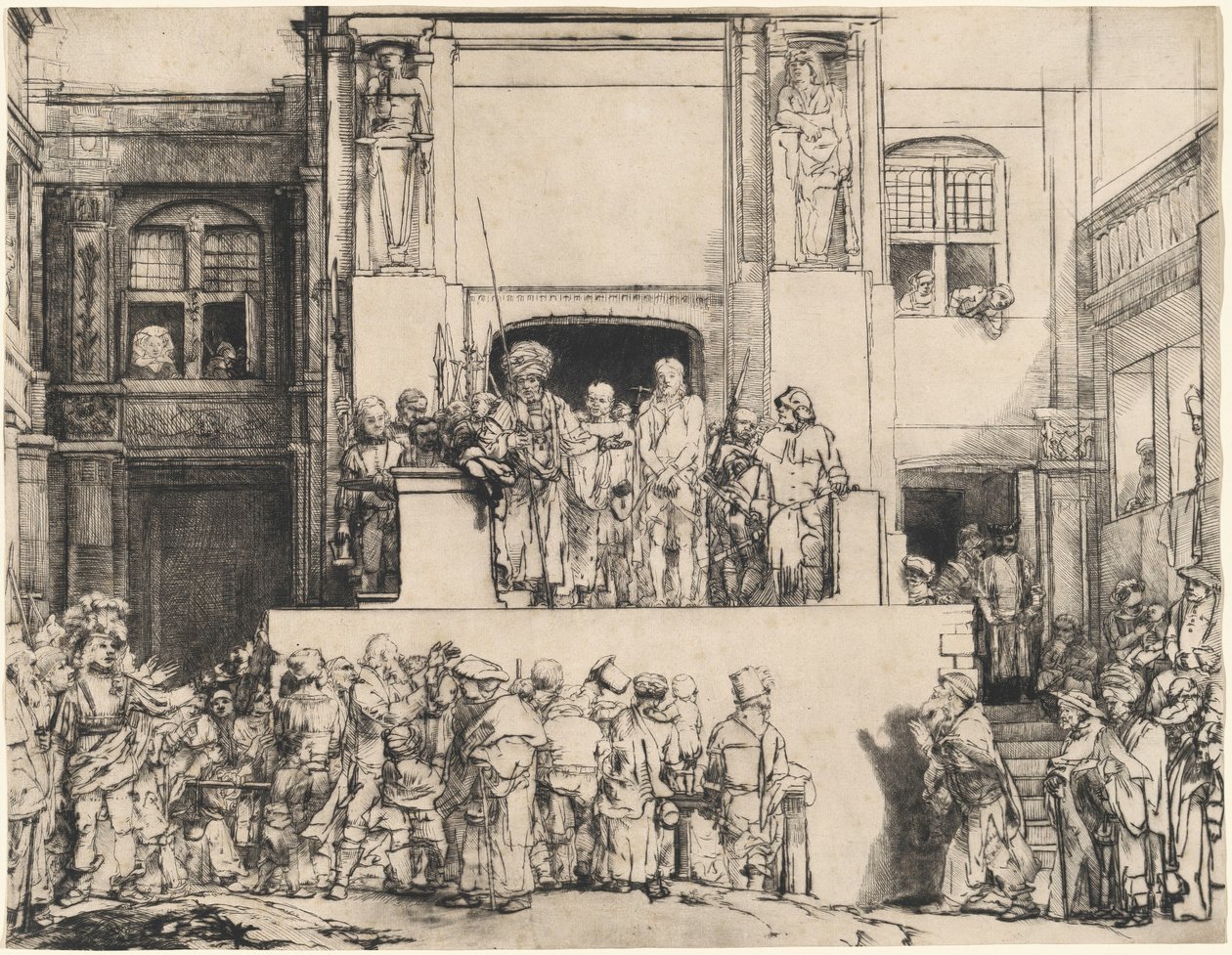 Kristus præsenteres for folket: Aflangt fad af Rembrandt van Rijn