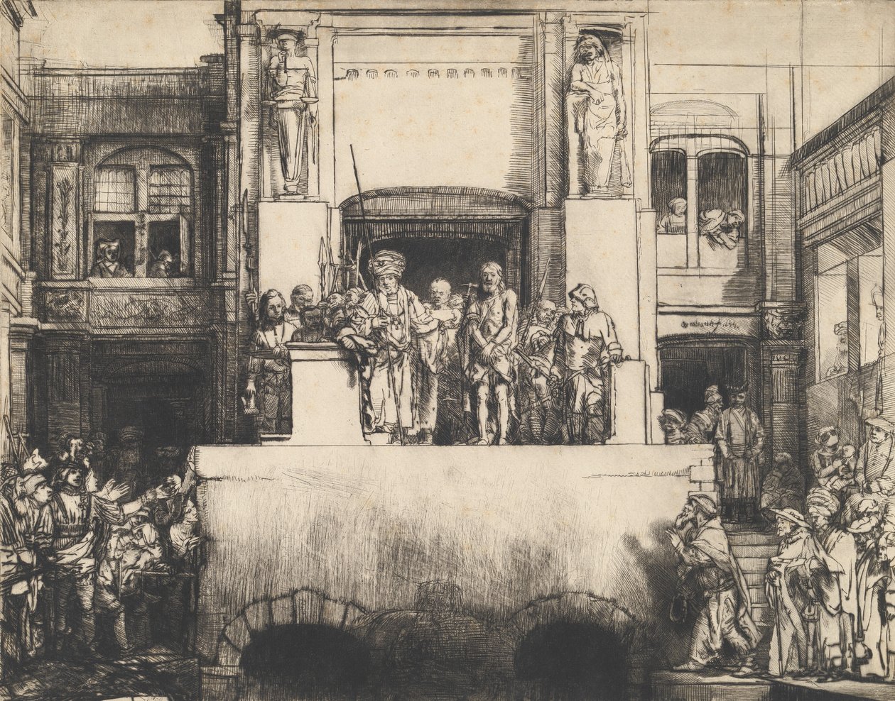 Kristus præsenteret for folket: Aflang plade, 1655. af Rembrandt van Rijn