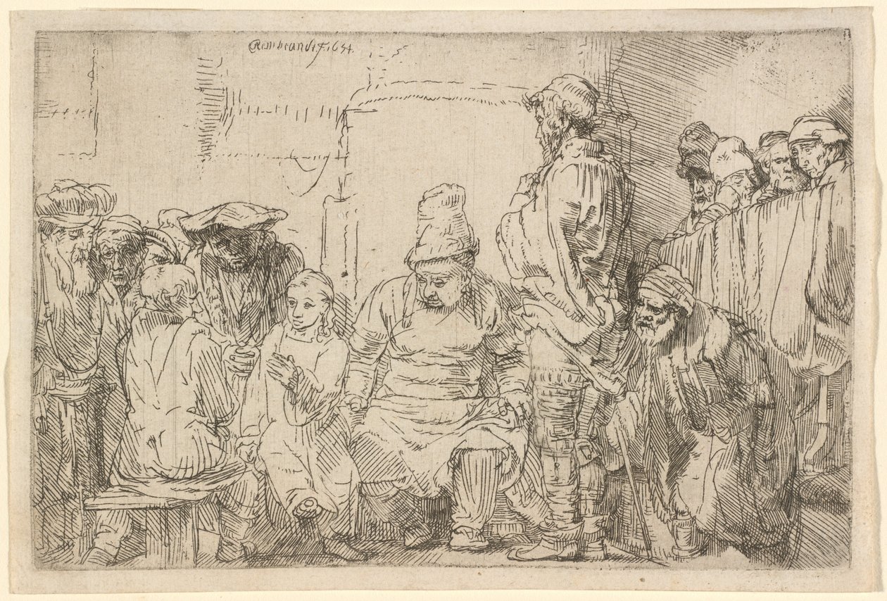Kristus sidder og diskuterer med lægerne af Rembrandt van Rijn