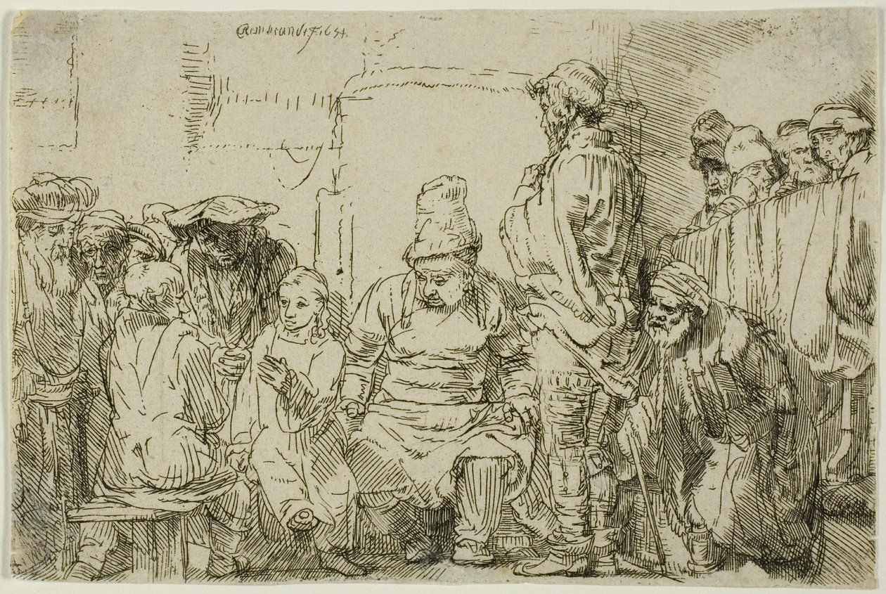 Kristus sidder og diskuterer med lægerne af Rembrandt van Rijn