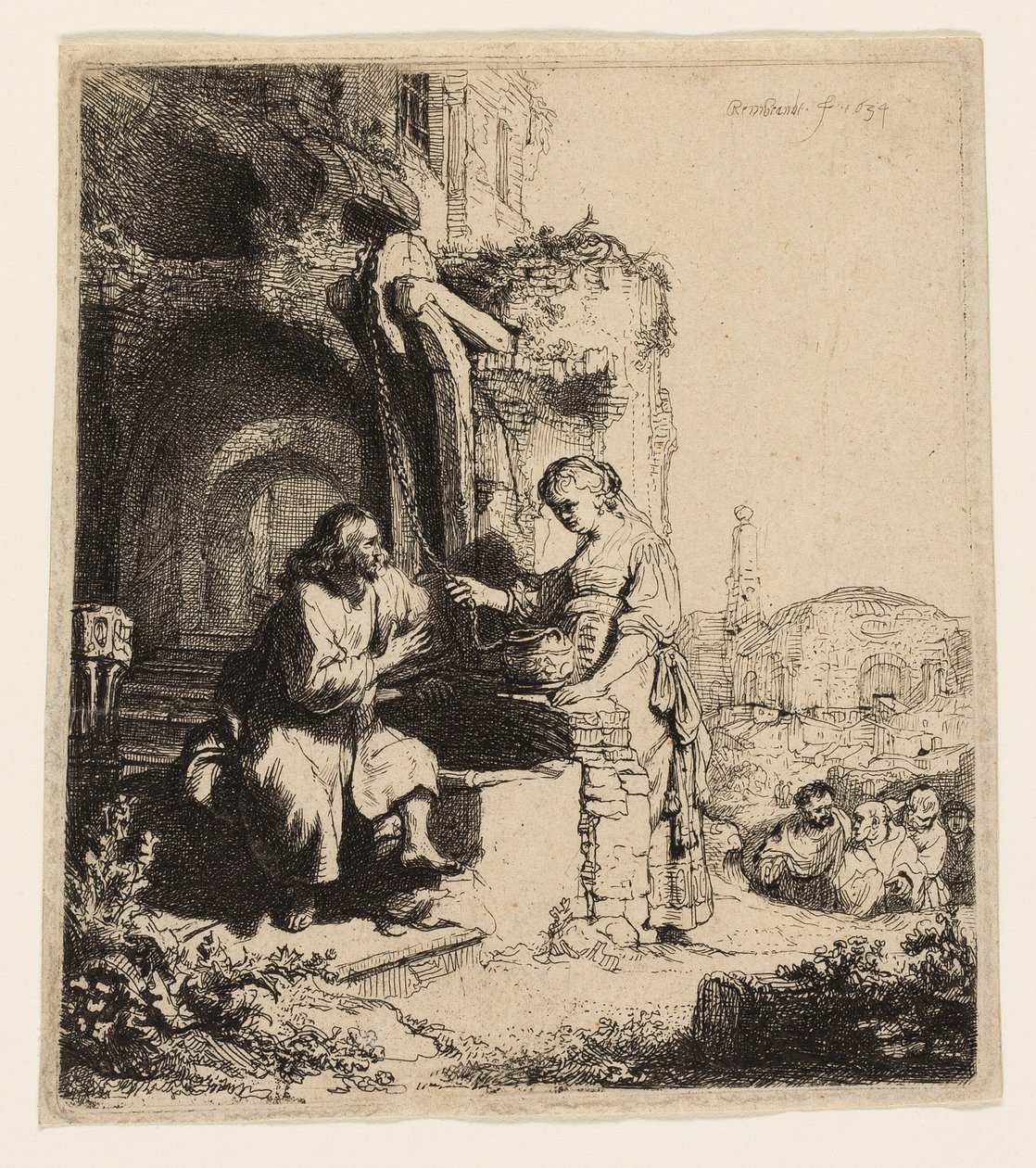 Kristus og kvinden i Samaria blandt ruiner af Rembrandt van Rijn
