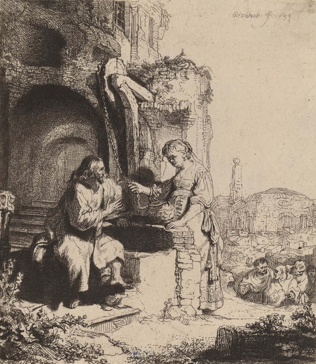 Kristus og kvinden i Samaria blandt ruiner, 1634. af Rembrandt van Rijn
