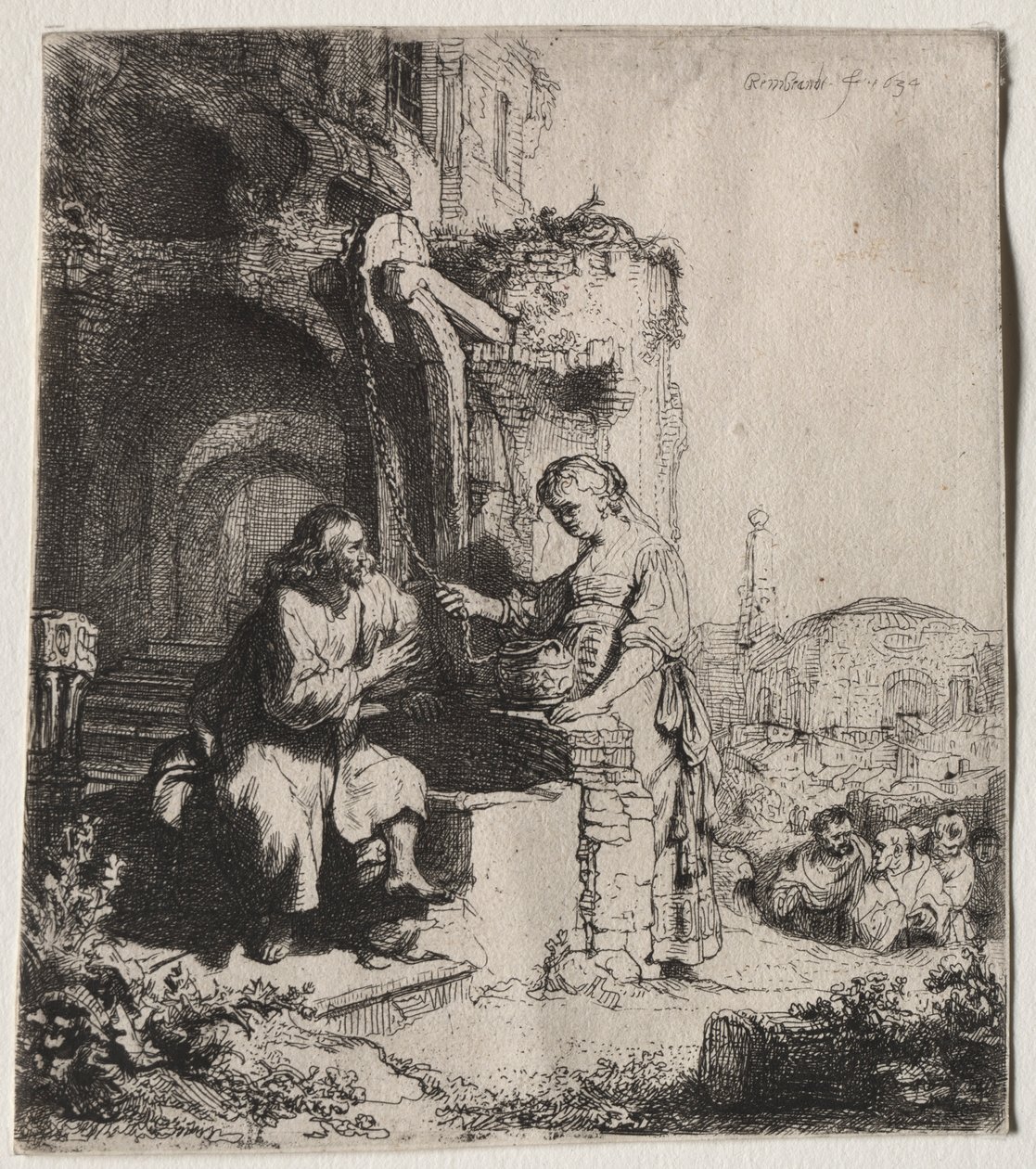 Kristus og kvinden i Samaria blandt ruiner, 1634. af Rembrandt van Rijn