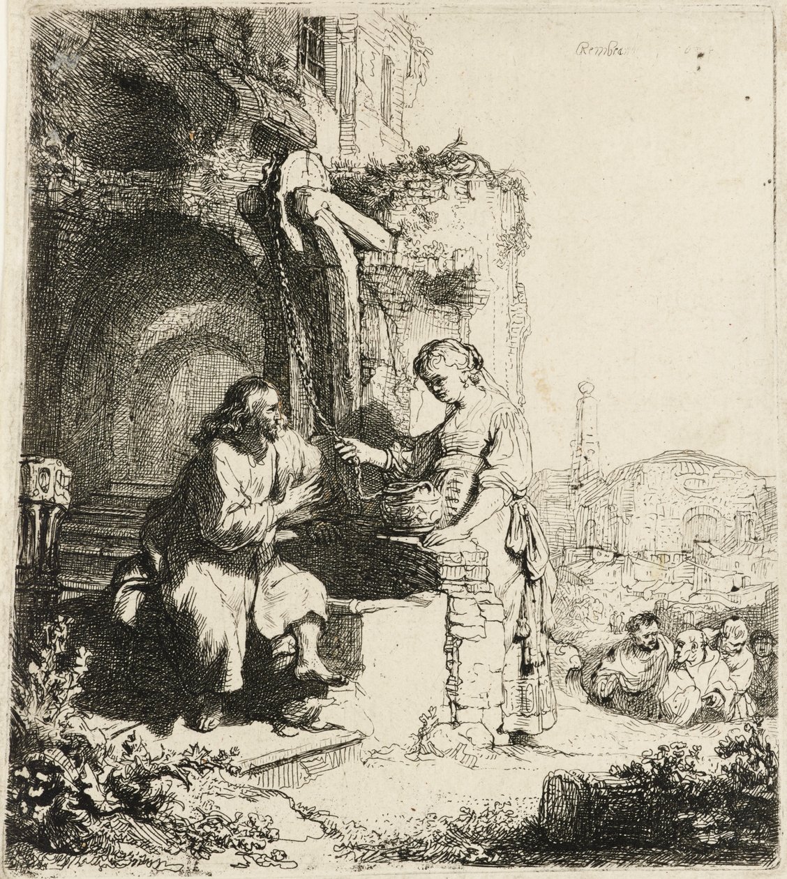 Kristus og Samarias kvinde blandt ruiner [Johannes 4:5-20], 1634. af Rembrandt van Rijn